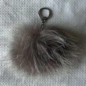 Michael Kors Fur Pom Keychain Bag Charm GRAY FUZZY FOB Silver Hardware Bunny